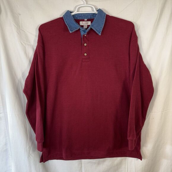 Sauce by Berne Other - Vinatge 90s Sauce by Berne Burgandy 3-Button Pullover with Denim Collar Size XL
